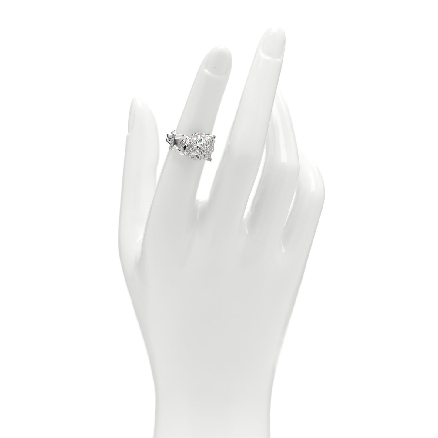 18K White Gold Diamond Emerald Black Onyx Panthere de Cartier Ring 49 4.75