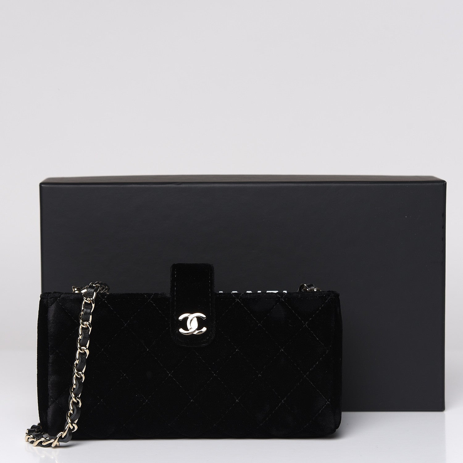 Chanel Velvet Quilted Small Clutch With Chain Black 12 of 12
