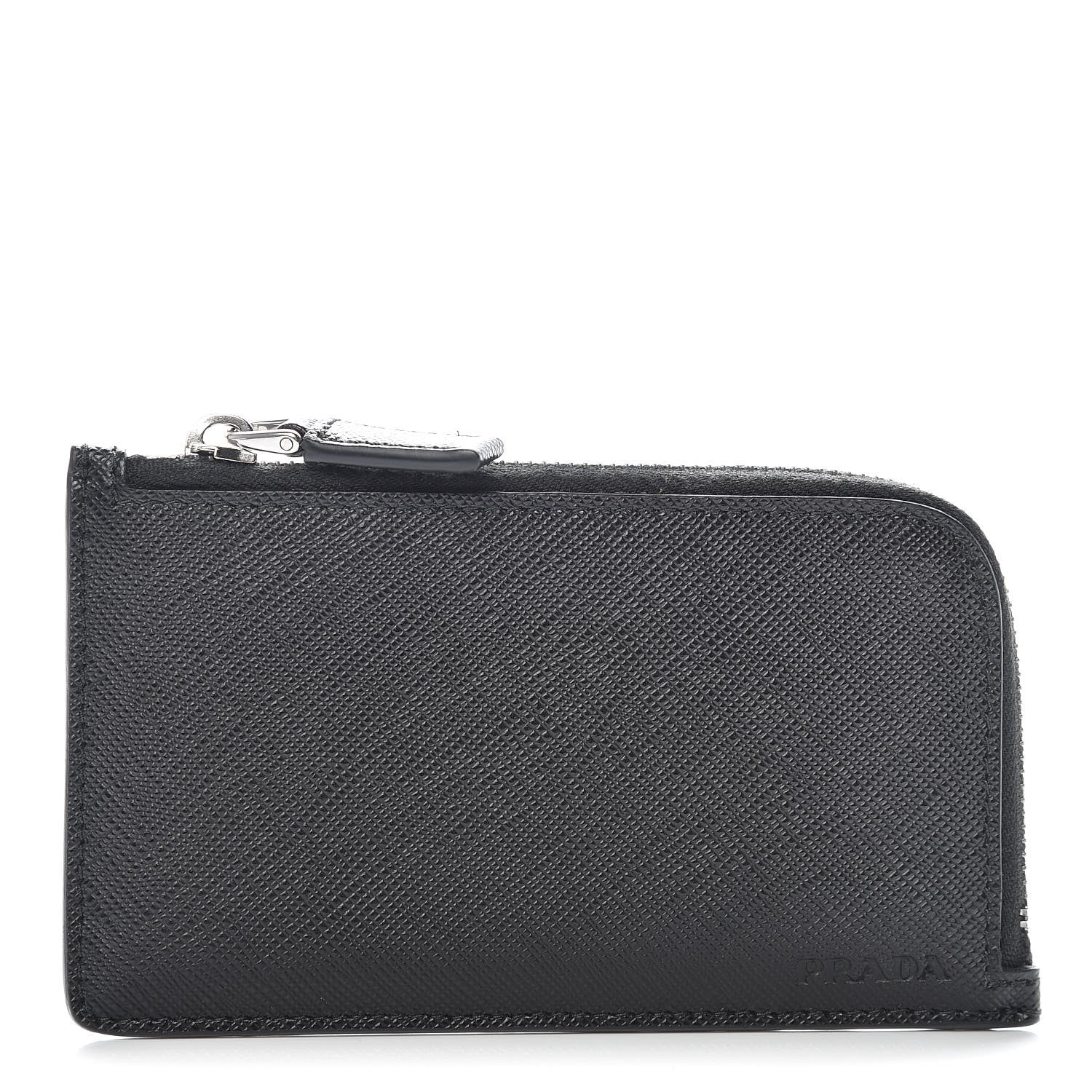Prada Saffiano Metal Zip Card Holder Black 1 of 8