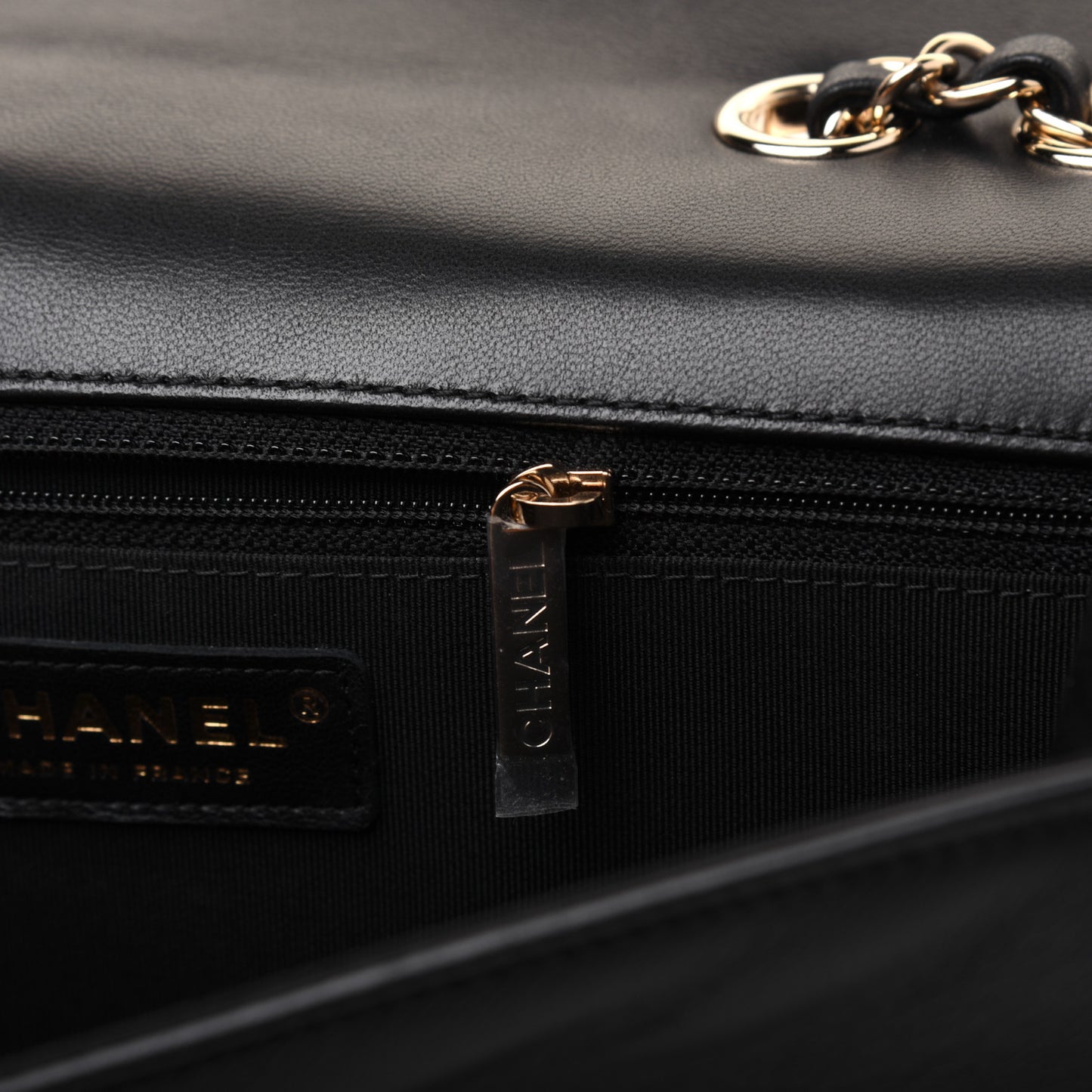 Lambskin Chevron Quilted Flap Black