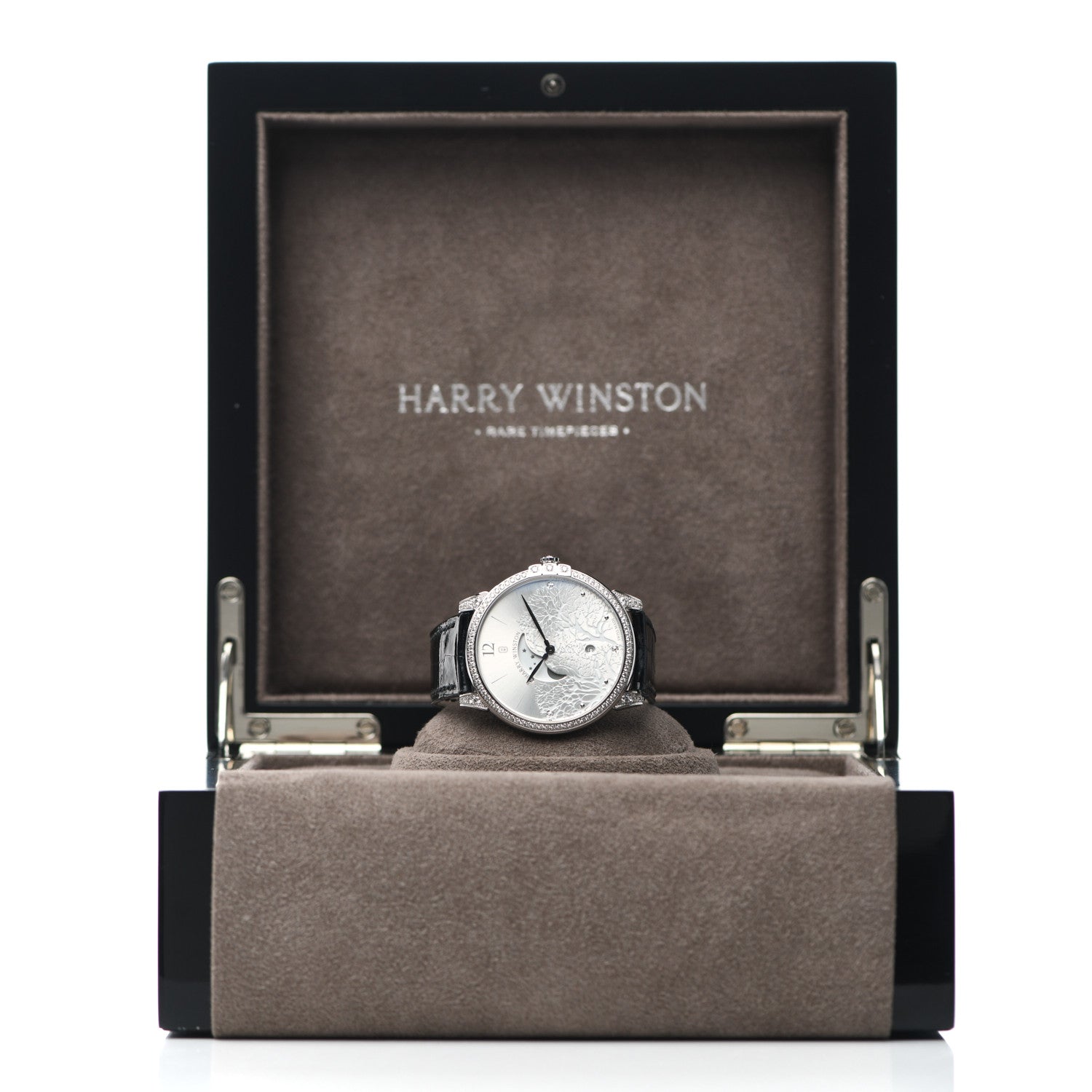 Harry Winston 18K White Gold Alligator Diamond Bezel 39mm Midnight Moon Phase Quartz Watch 4 of 4