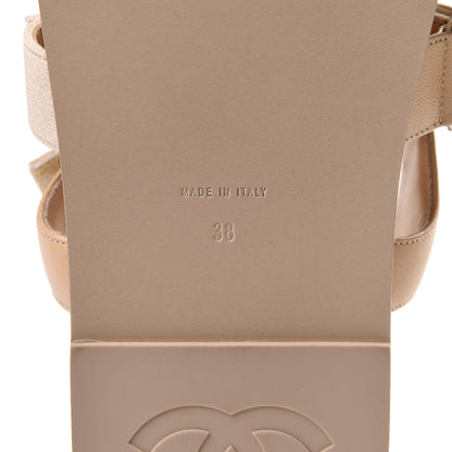 Chanel Stretch Fabric Lambskin CC Flat Sandals 38 Beige 6 of 9