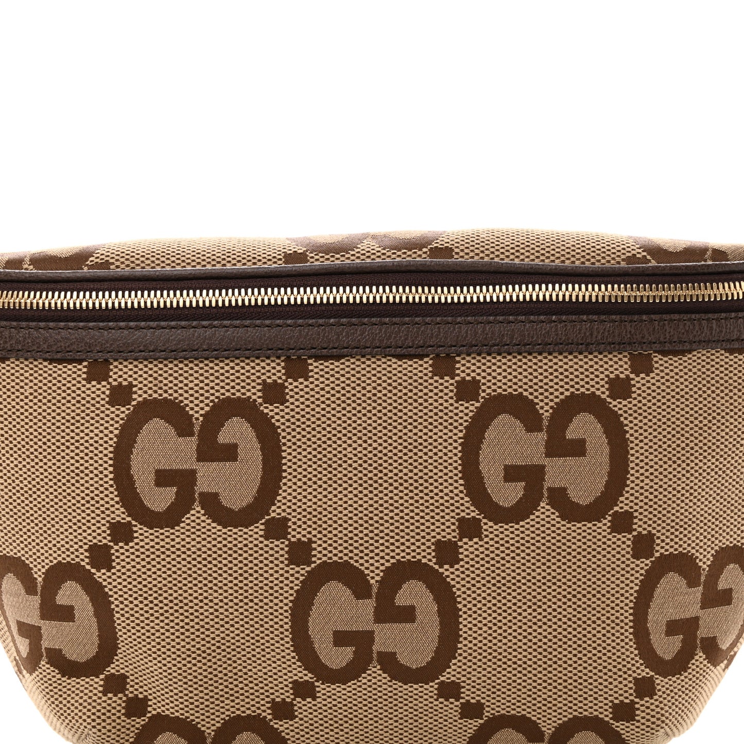Monogram Jumbo GG Textured Dollar Calfskin Web Belt Bag Camel Ebony New Acero