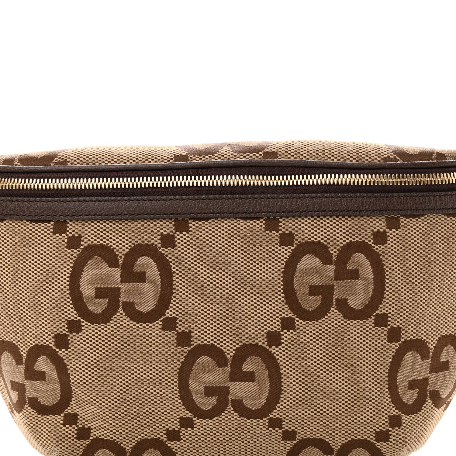 Gucci Monogram Jumbo GG Textured Dollar Calfskin Web Belt Bag Camel Ebony New Acero 7 of 11