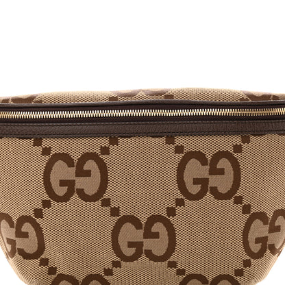 Gucci Monogram Jumbo GG Textured Dollar Calfskin Web Belt Bag Camel Ebony New Acero 7 of 11