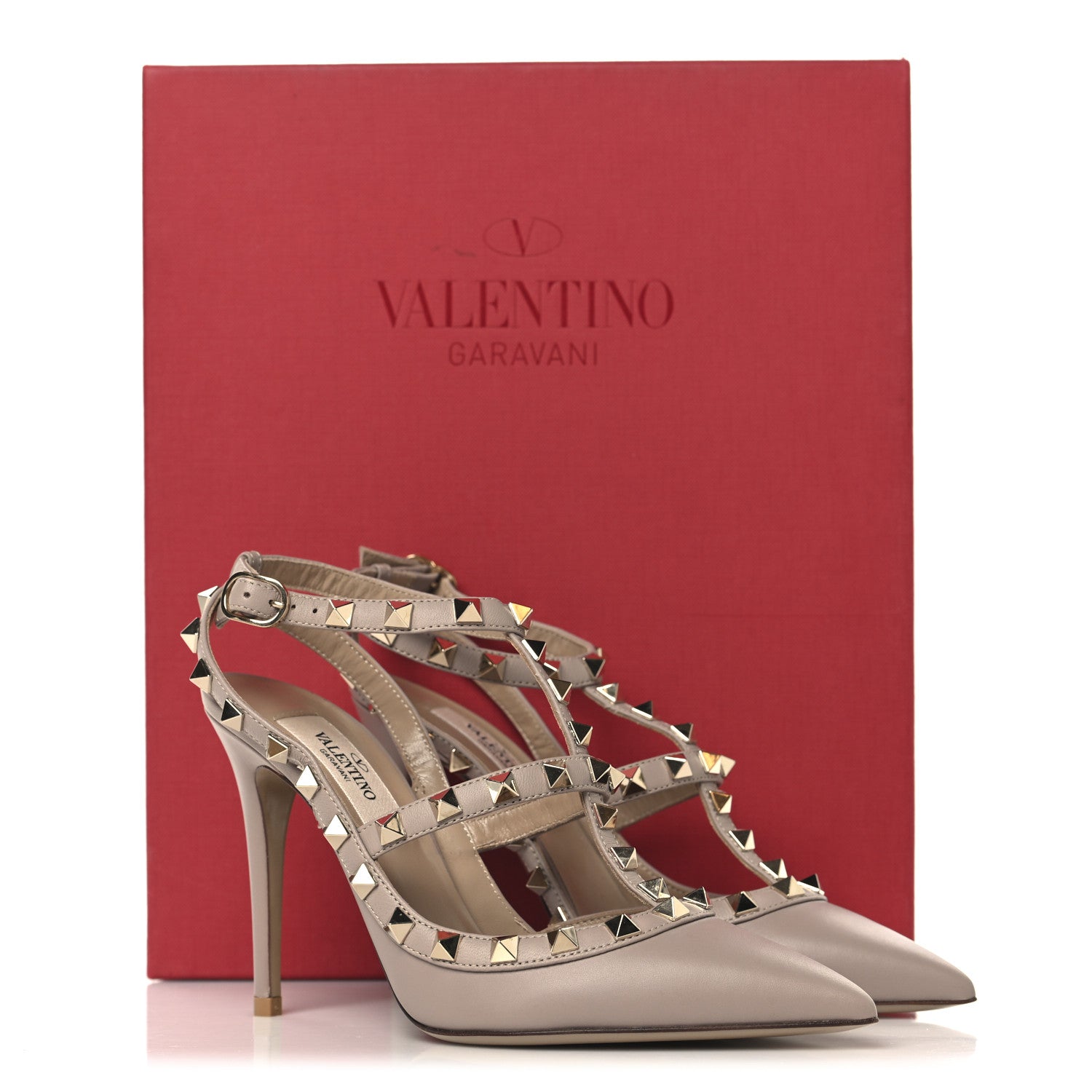 Valentino Garavani Calfskin Nappa Rockstud Ankle Strap 100mm Pumps 35 Poudre 12 of 12