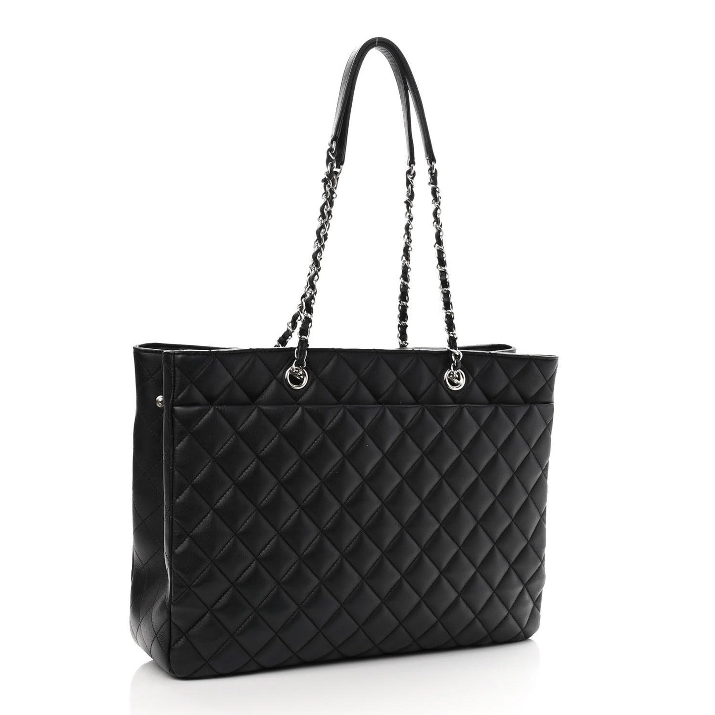 Calfskin Quilted Large Classic Shopping Tote Black