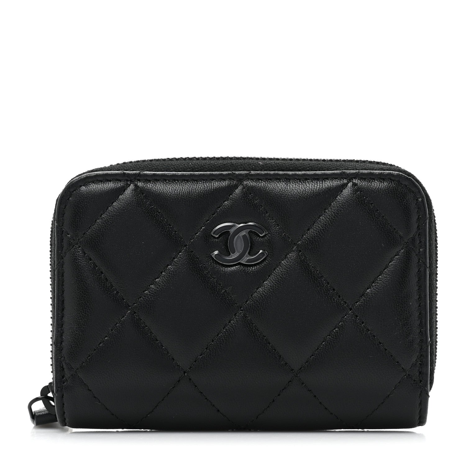 Chanel Lambskin Quilted Zip Coin Purse So Black 1 of 10