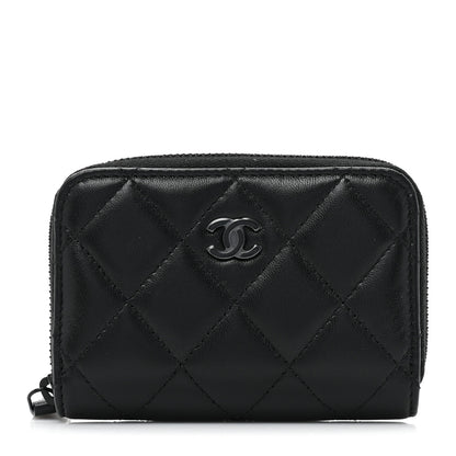Chanel Lambskin Quilted Zip Coin Purse So Black 1 of 10