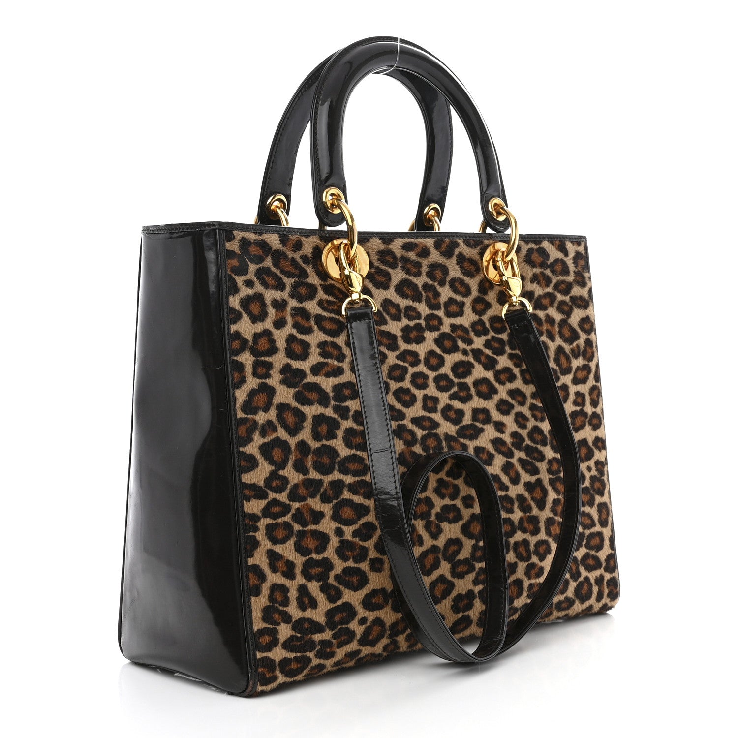 Christian Dior Patent Pony Hair Leopard Print Large Lady Dior Brown 3 of 13