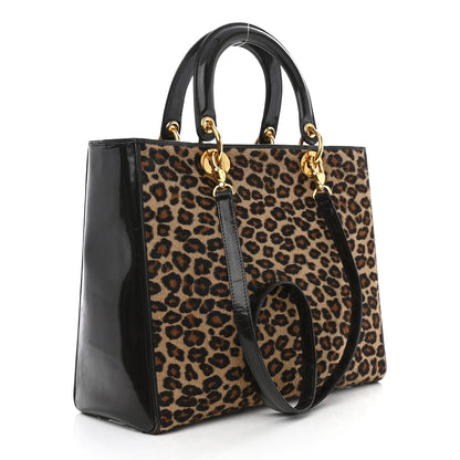 Christian Dior Patent Pony Hair Leopard Print Large Lady Dior Brown 3 of 13