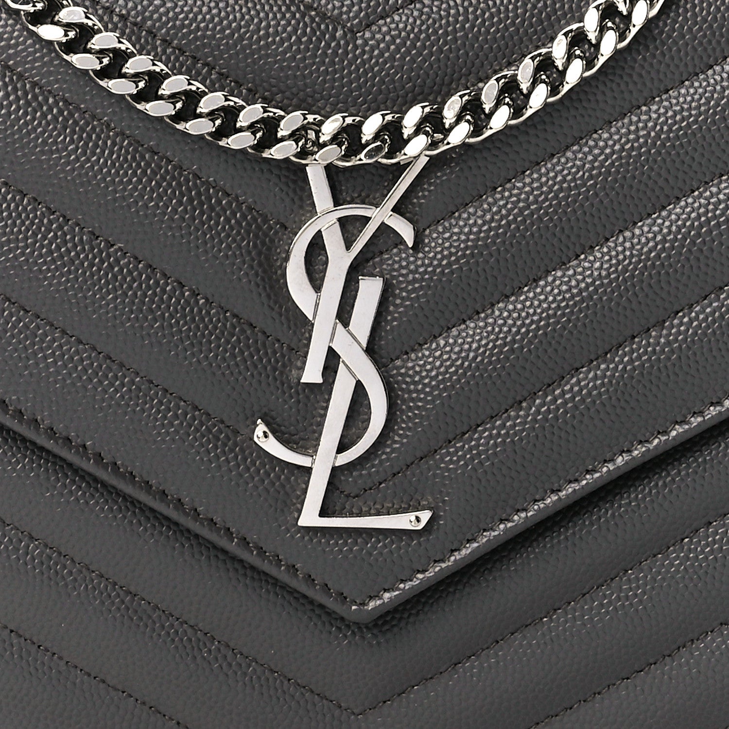 Saint Laurent Grain De Poudre Matelasse Chevron Monogram Chain Wallet Earth 7 of 10
