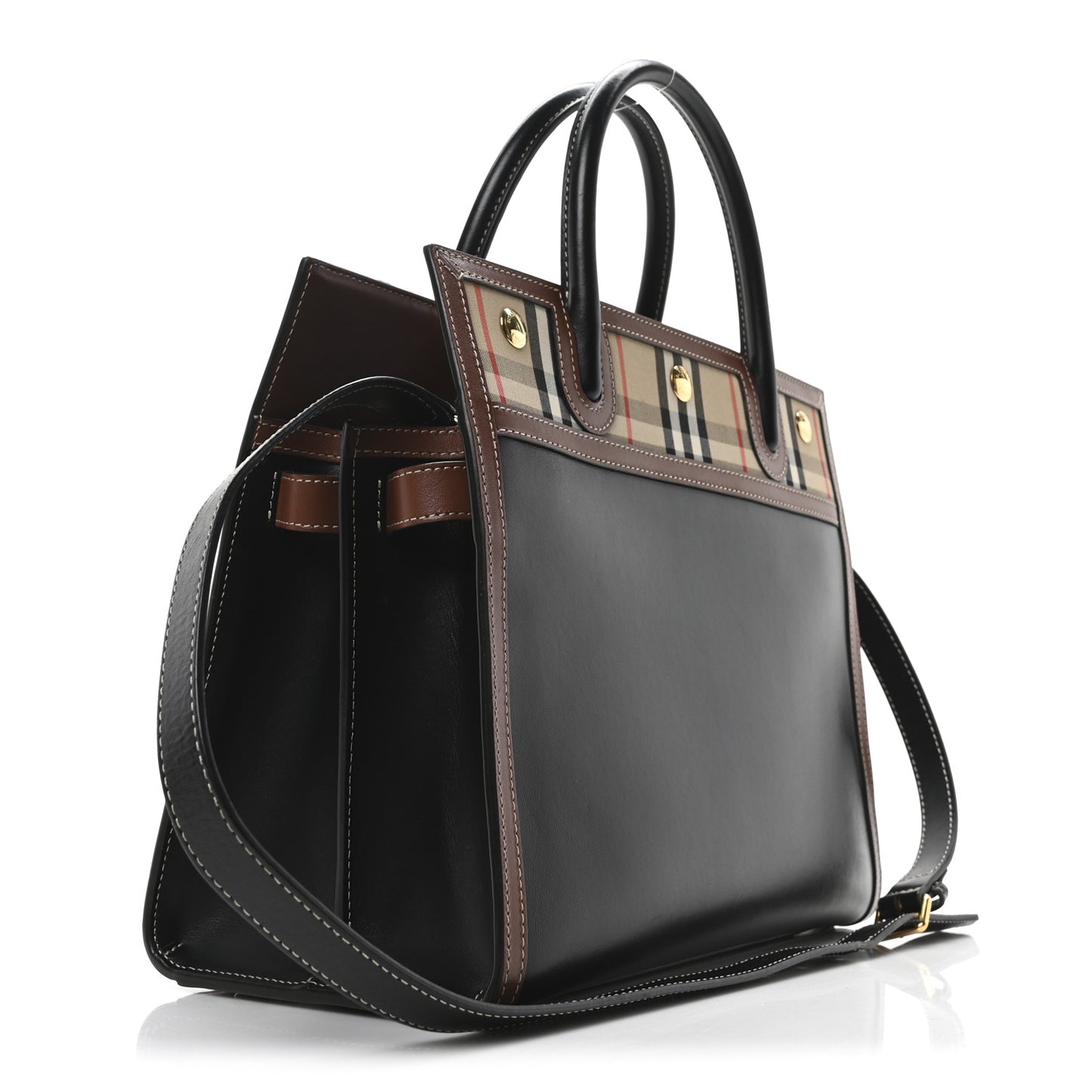 Calfskin Vintage Check Small Two Handle Title Bag Black