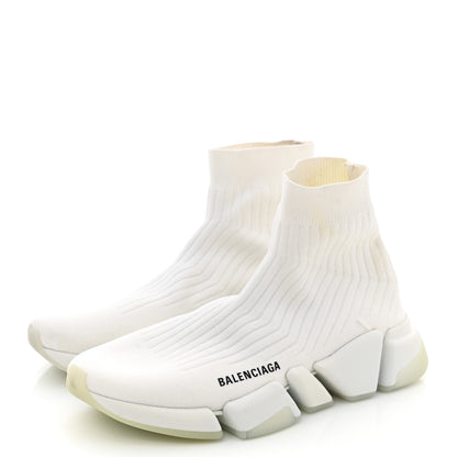 Balenciaga Ribbed Knit Womens Speed 2.0 Transparent Sole Sneakers 40 White 3 of 11