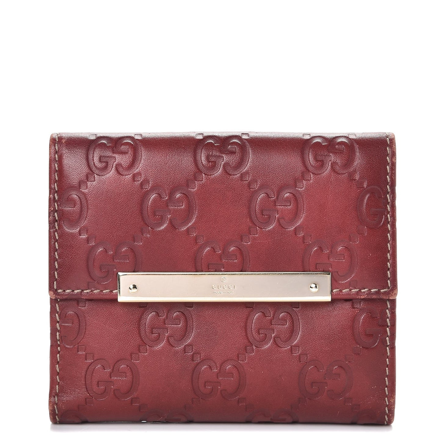 Guccissima Metal Bar French Flap Wallet Dark Red