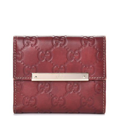 Gucci Guccissima Metal Bar French Flap Wallet Dark Red 1 of 8