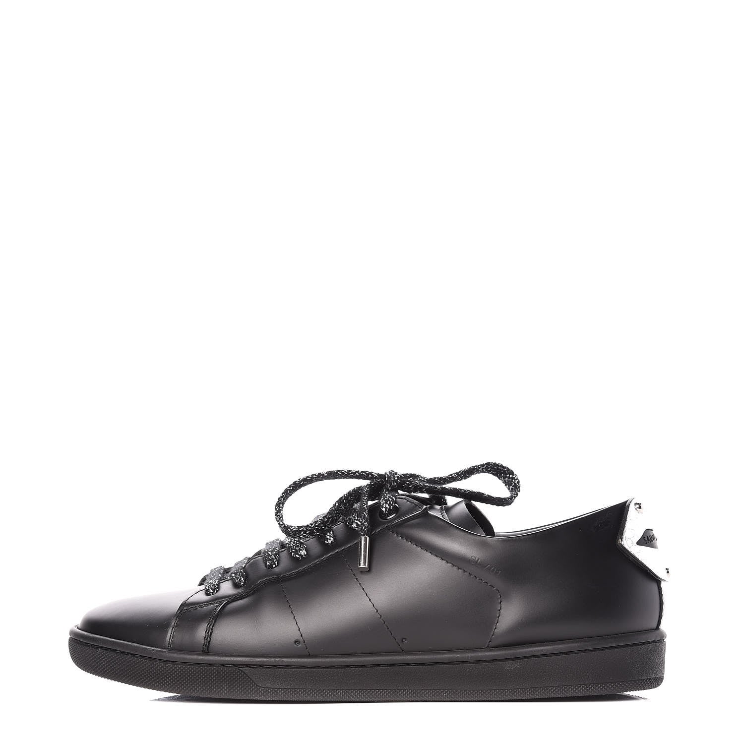 Saint Laurent Calfskin Metallic Ayers Signature Court Lips Sneakers 37 Oro Moon Black 1 of 18