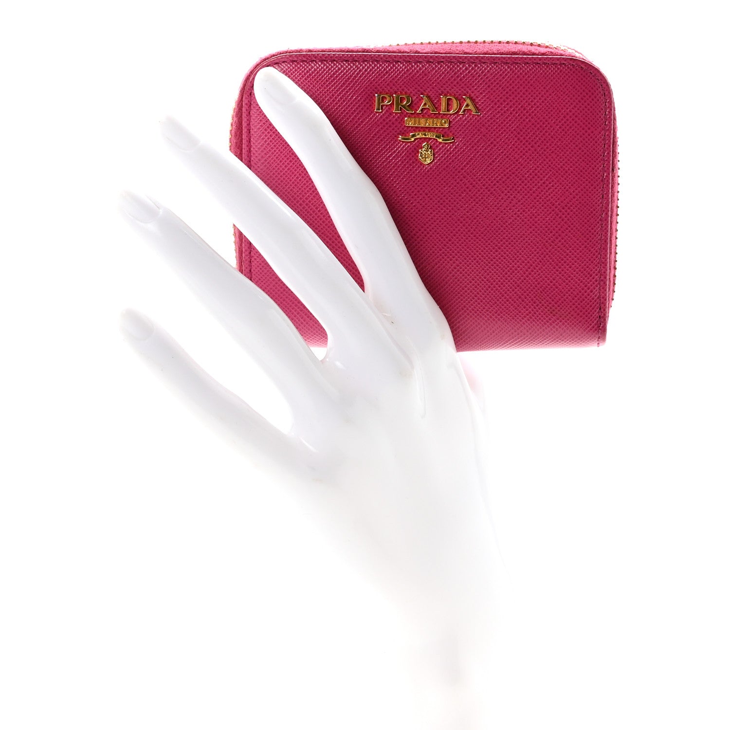 Prada Saffiano Metal Zip Coin Purse Fuxia 2 of 7