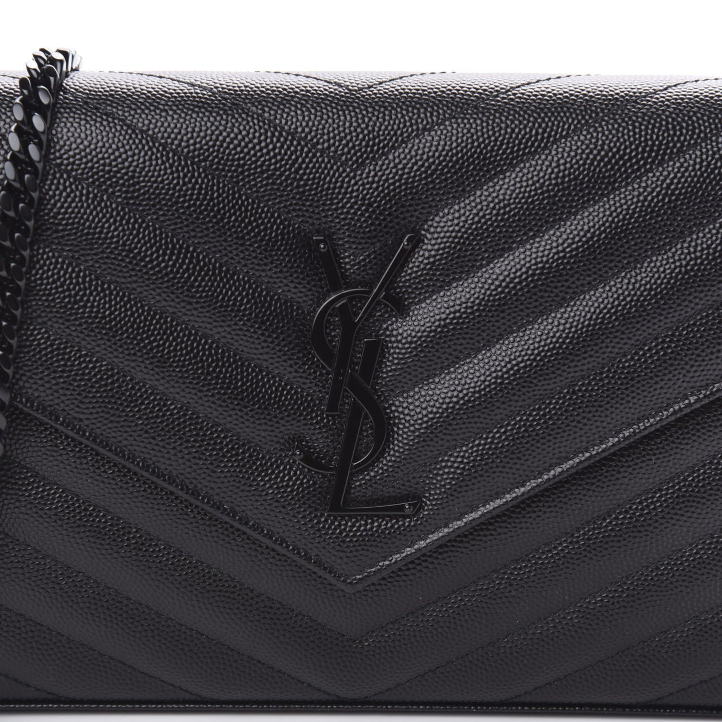 Grain De Poudre Matelasse Chevron Monogram Chain Wallet Black