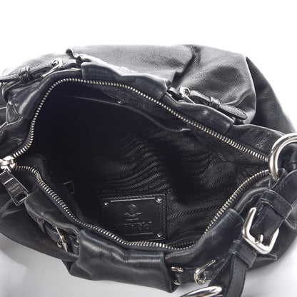 Prada Soft Calf Pleated Hobo Black 4 of 8