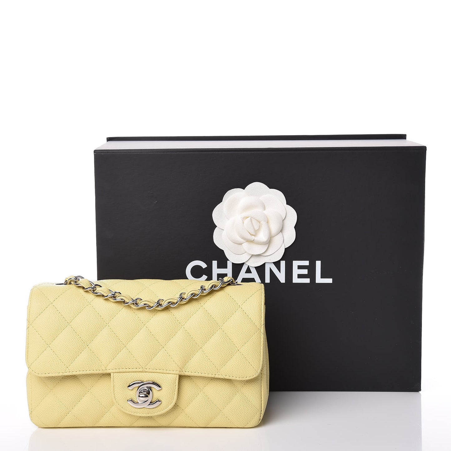 Caviar Quilted Mini Rectangular Flap Light Yellow