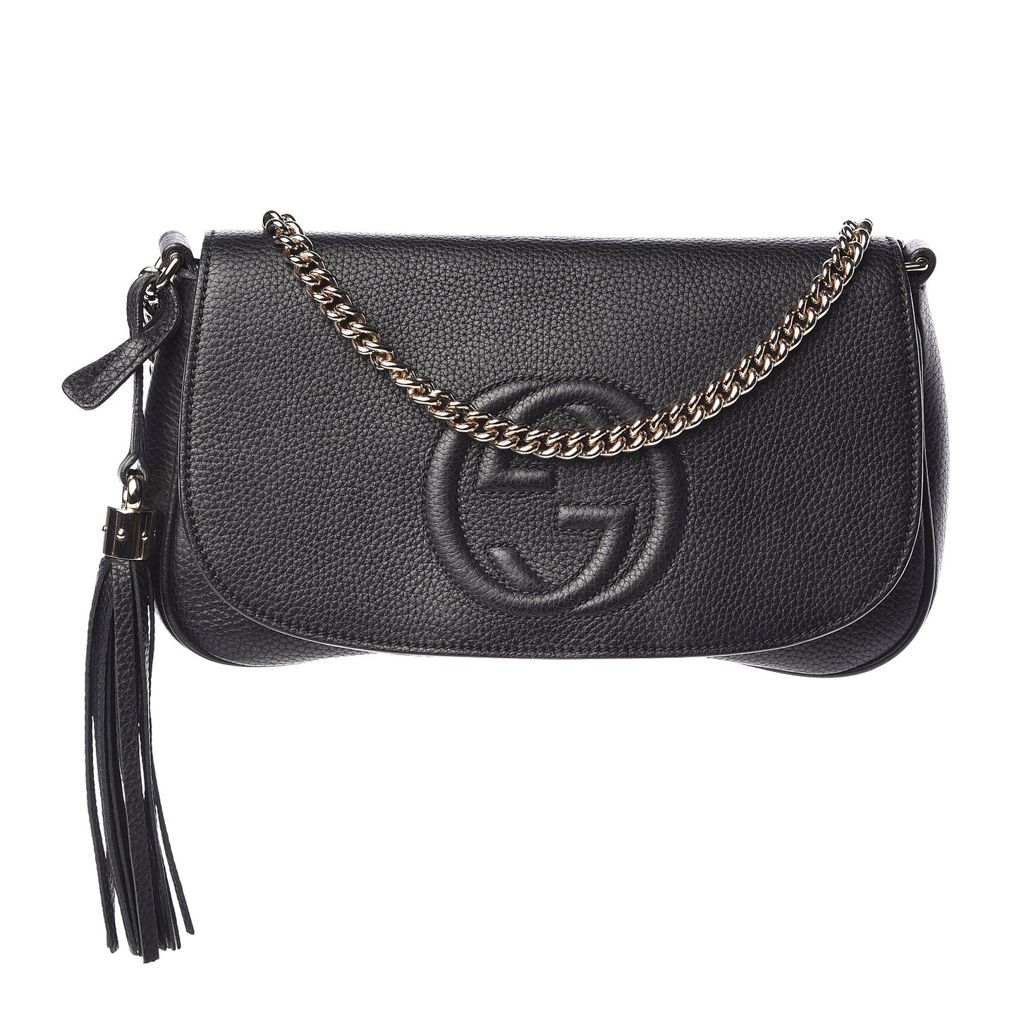 Pebbled Calfskin Medium Soho Flap Crossbody Black