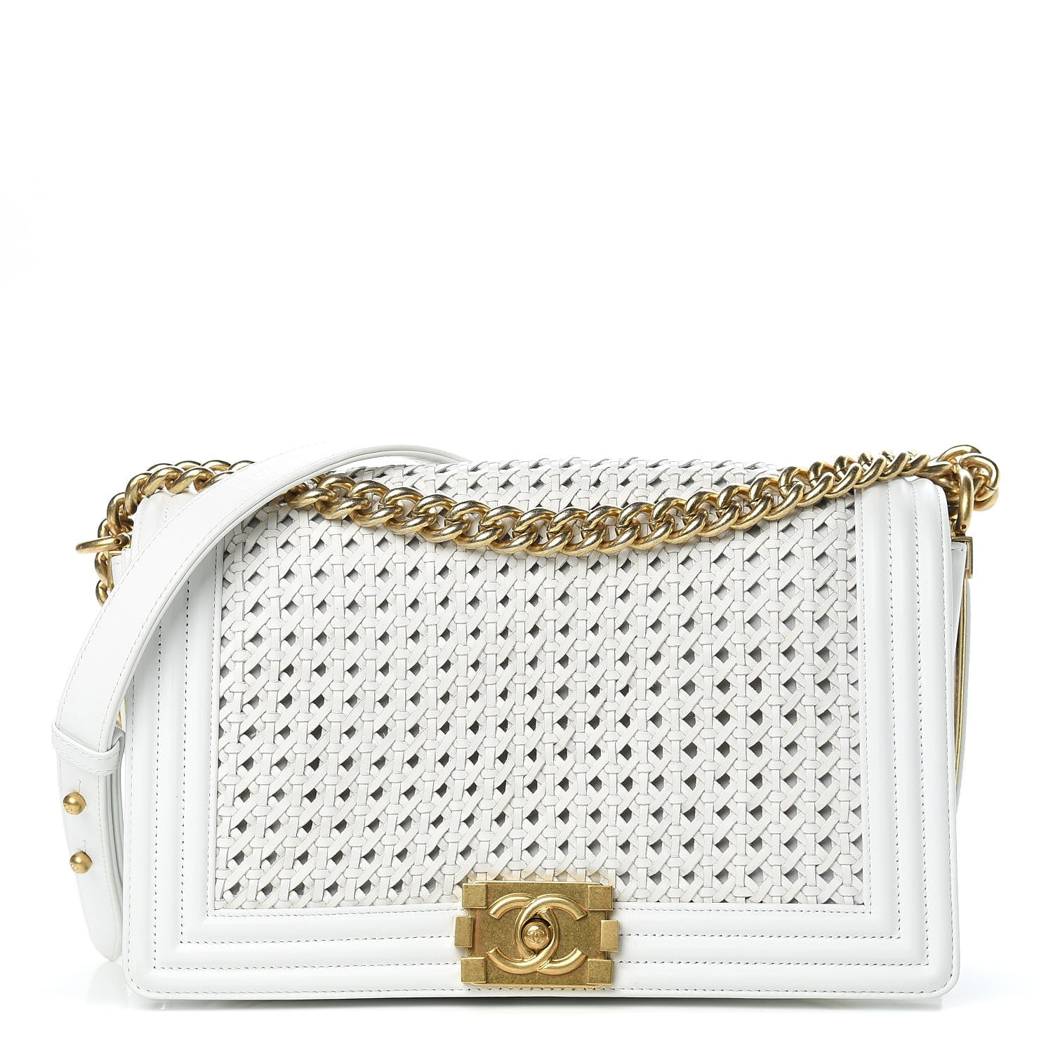 Chanel Sheepskin Braided New Medium Boy Reverso Flap White 1 of 13