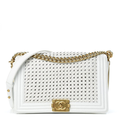 Chanel Sheepskin Braided New Medium Boy Reverso Flap White 1 of 13