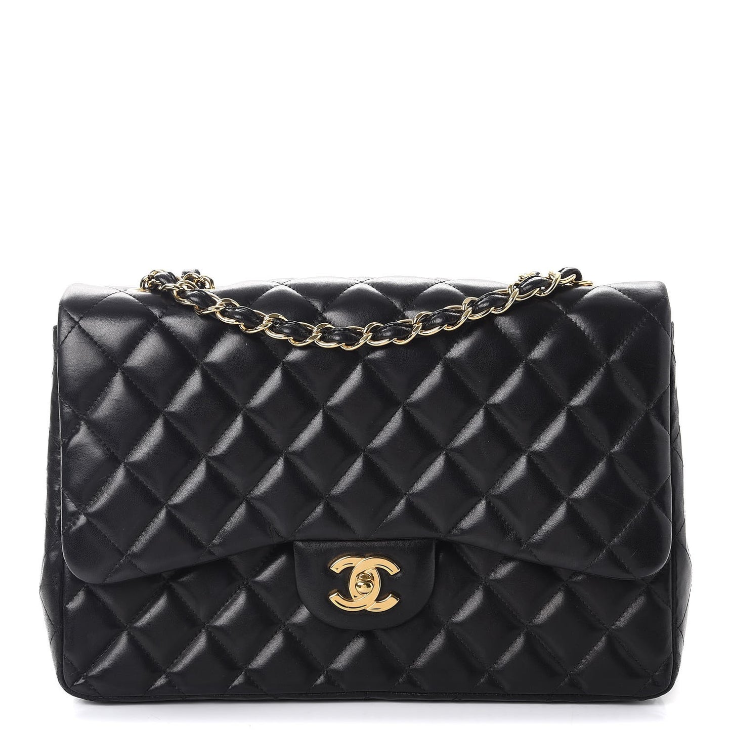 Lambskin Quilted Jumbo Single Flap Black