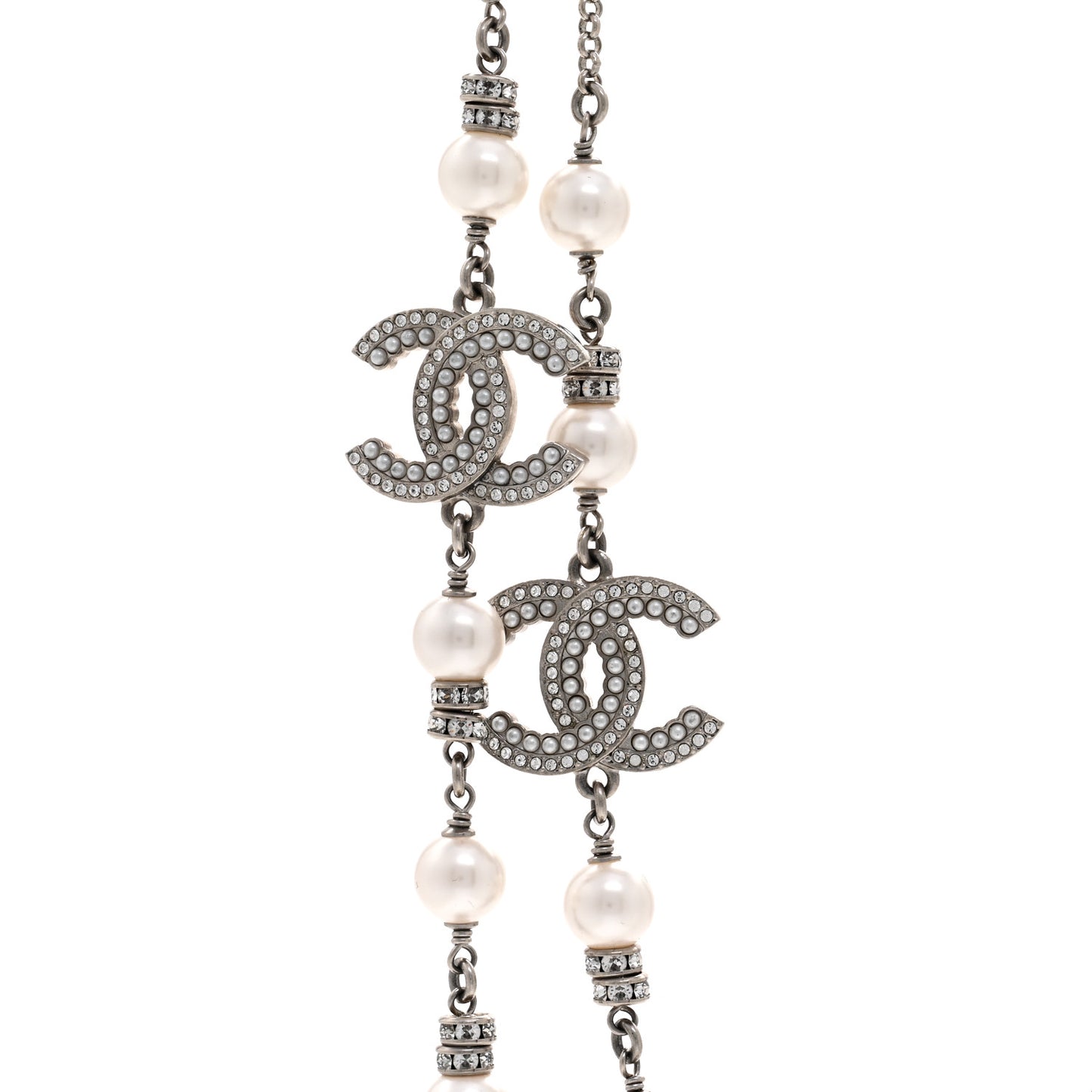 Pearl Crystal CC Necklace Silver