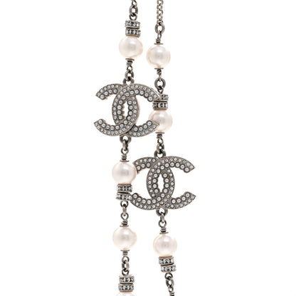 Chanel Pearl Crystal CC Necklace Silver 4 of 6