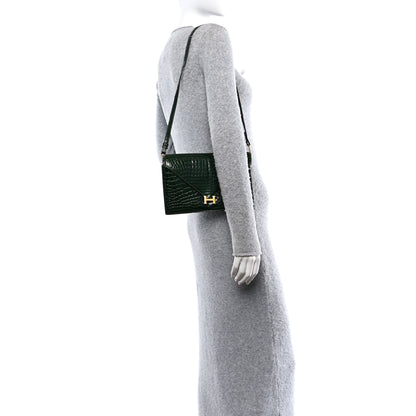 Hermes Shiny Porosus Crocodile Lydie Clutch Vert Fonce 2 of 18