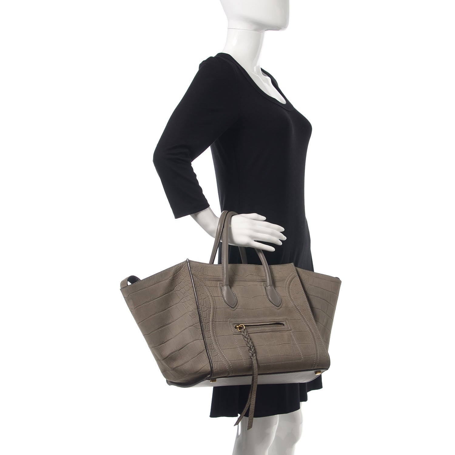 Celine Crocodile Embossed Nubuck Large Phantom Luggage Grey 2 of 18