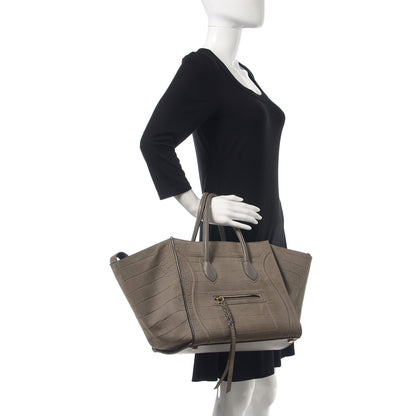 Celine Crocodile Embossed Nubuck Large Phantom Luggage Grey 2 of 18