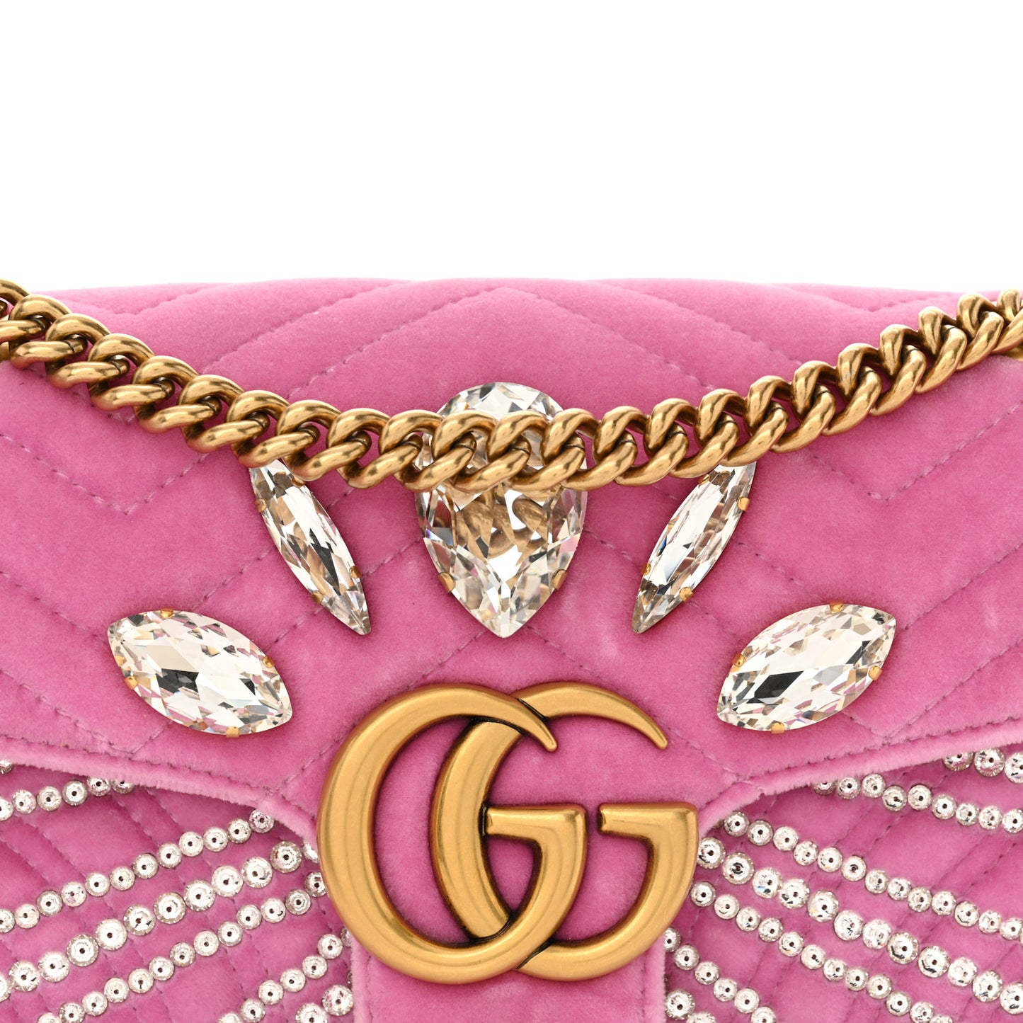 Velvet Matelasse Marquise Crystals Embroidered Small GG Marmont Shoulder Bag Malva