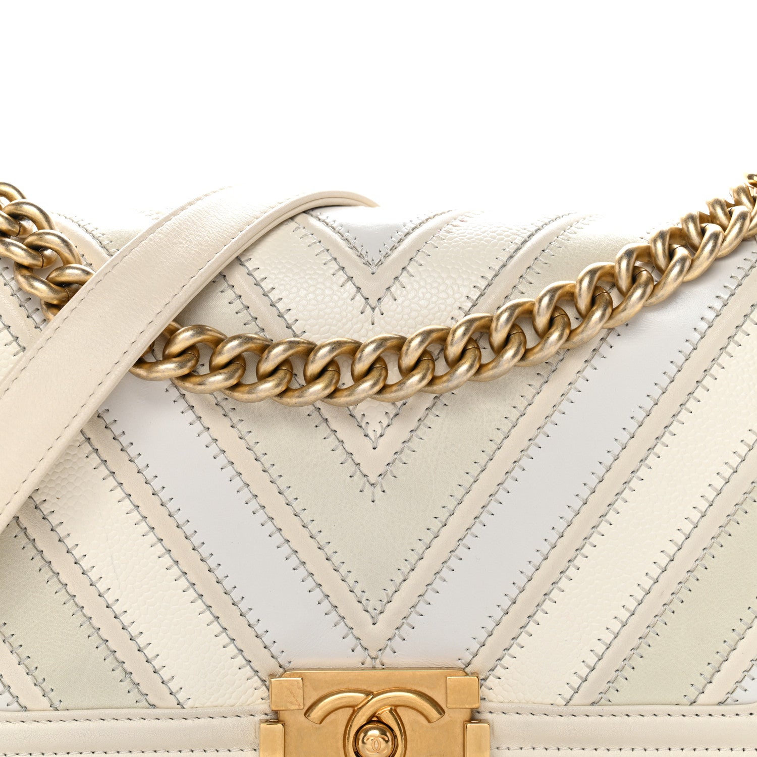 Chanel Caviar Suede Calfskin Chevron Medium Boy Flap White 8 of 12