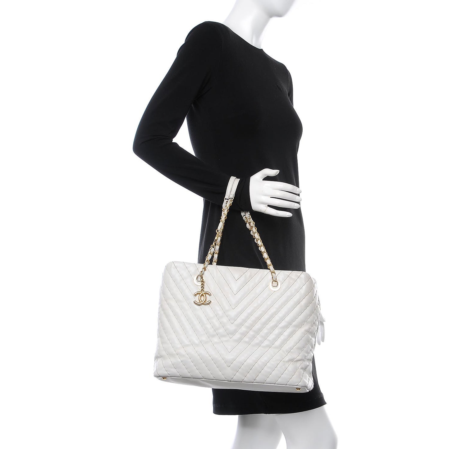 Calfskin Surpique Chevron Tote White