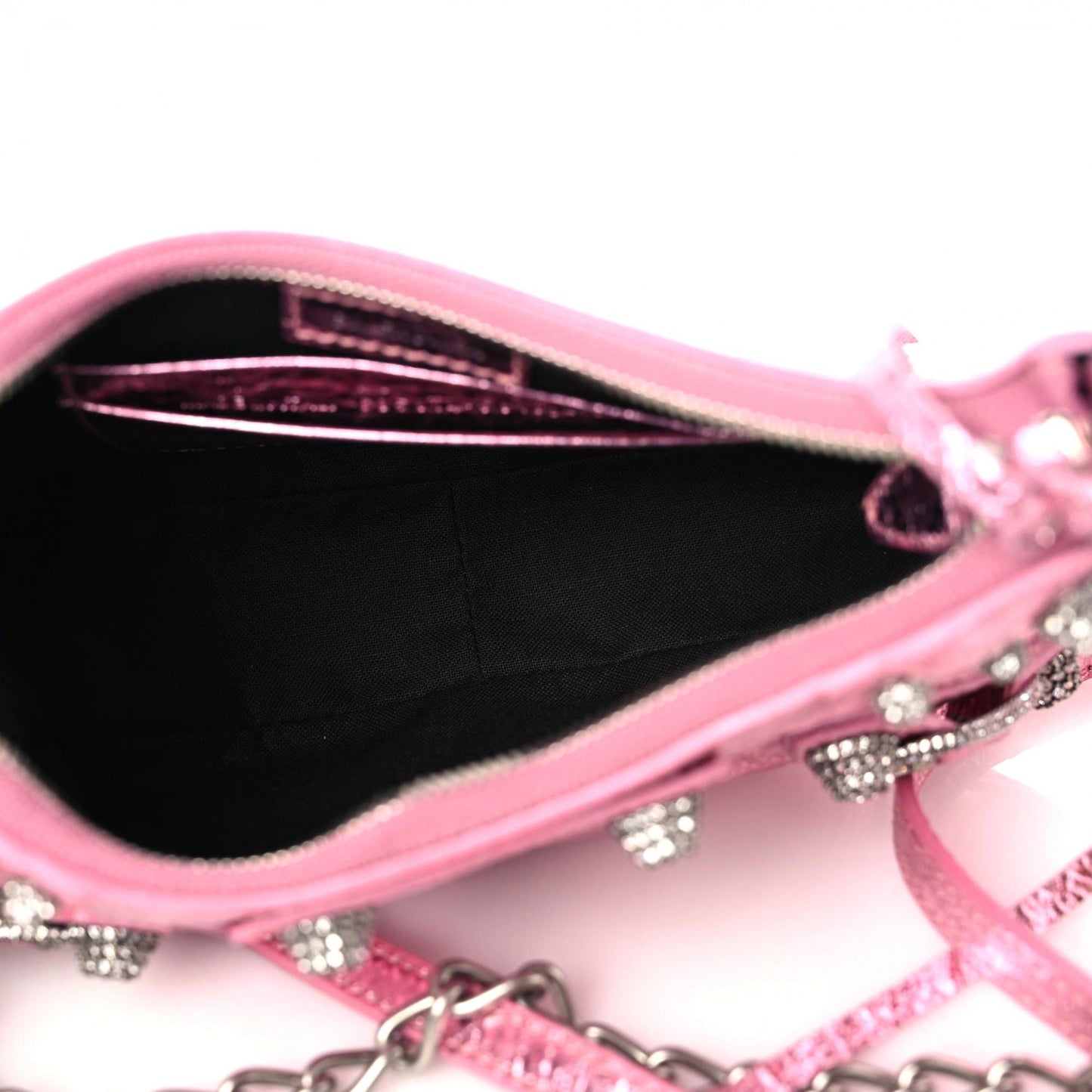 Metallic Agneau Arena Crystal Le Cagole Mini Purse With Chain Met Pink