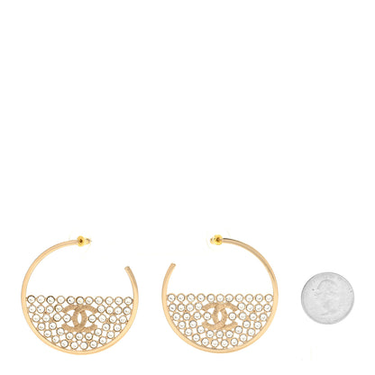 Chanel Metal Strass Crystal CC Hoop Earrings Light Gold 2 of 5