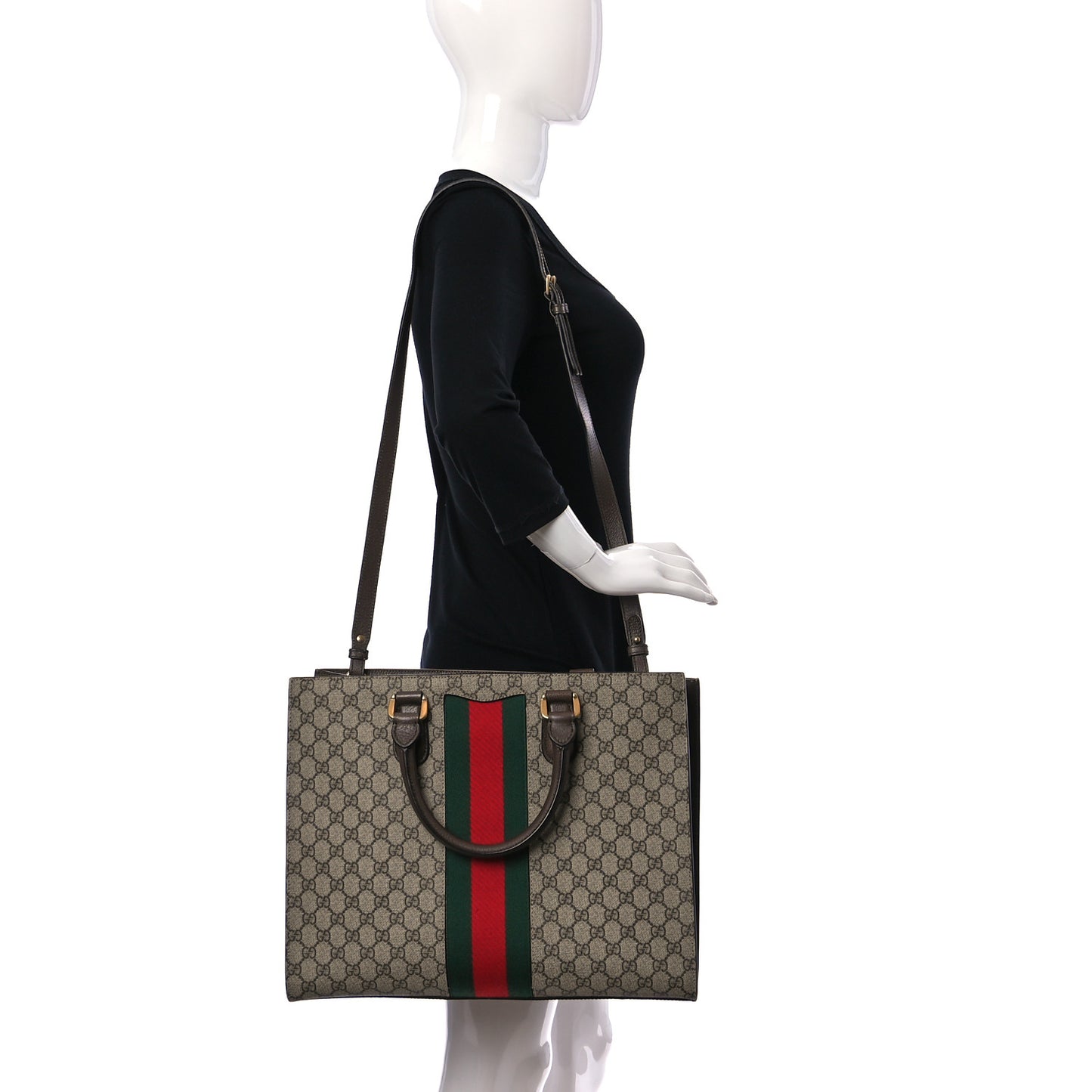 GG Supreme Monogram Web XL Animalier Top Handle Tote Brown