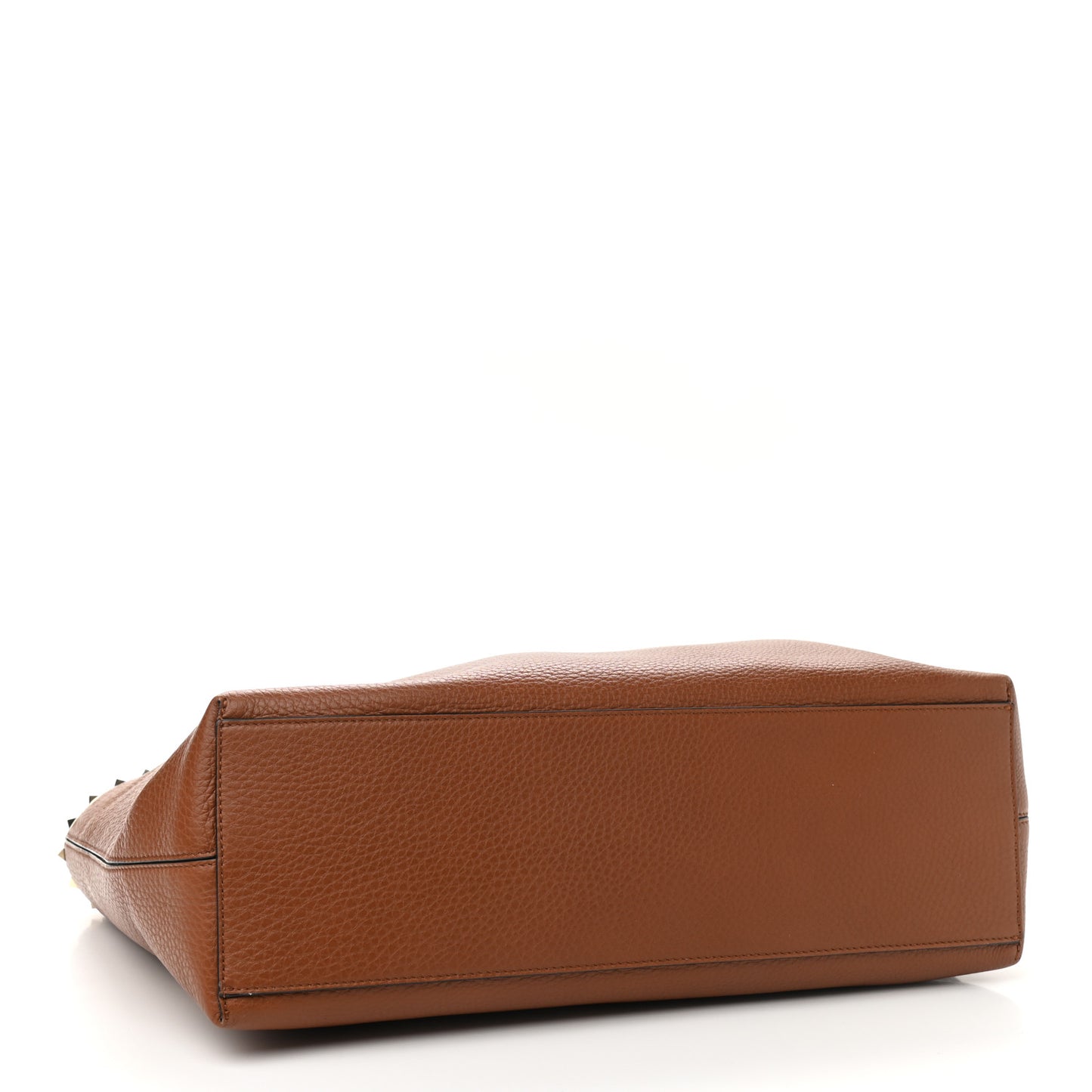 Grained Calfskin Rockstud Shoulder Tote Saddle Brown