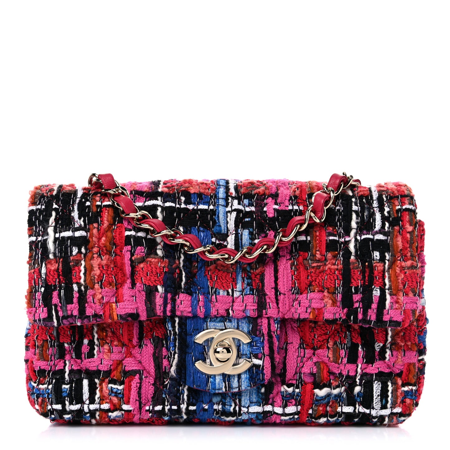 Tweed Quilted Mini Rectangular Flap Red Pink Black