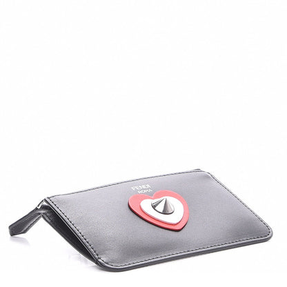 Fendi Vitello Applique Heart Coin Pouch Key Case Black 4 of 8