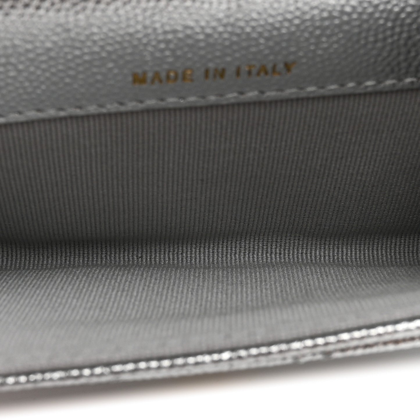 Metallic Caviar Quilted Flap Card Holder Wallet Silvery