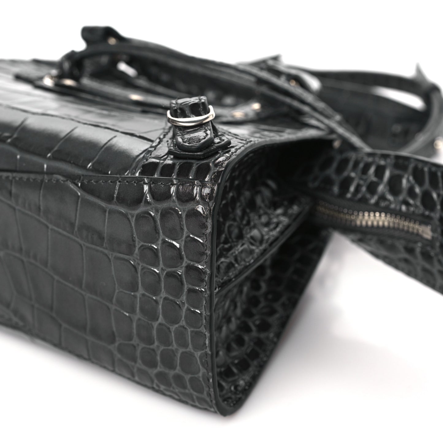 Calfskin Crocodile Embossed Neo Classic Silver Hardware Mini City Dark Grey