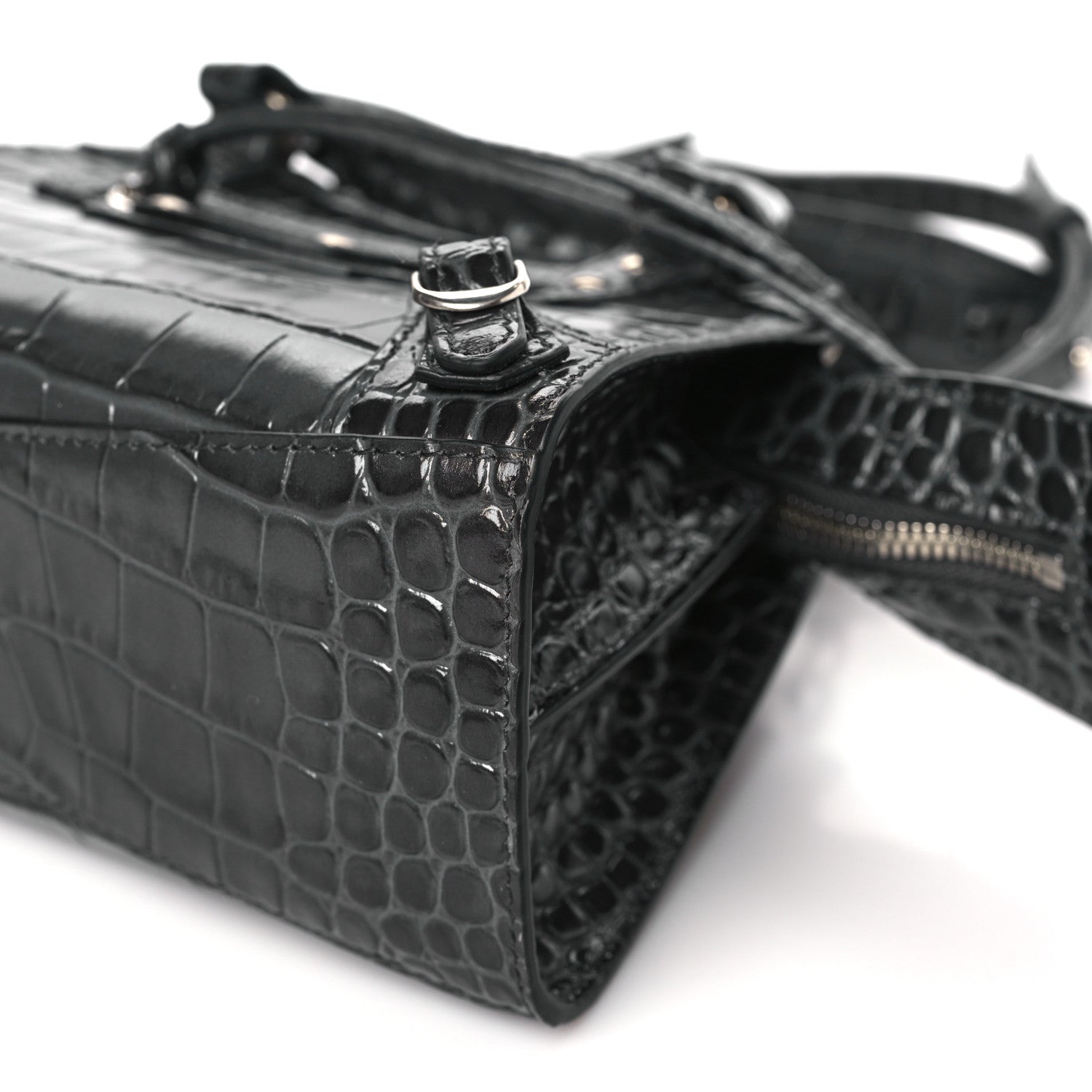 Balenciaga Calfskin Crocodile Embossed Neo Classic Silver Hardware Mini City Dark Grey 9 of 9