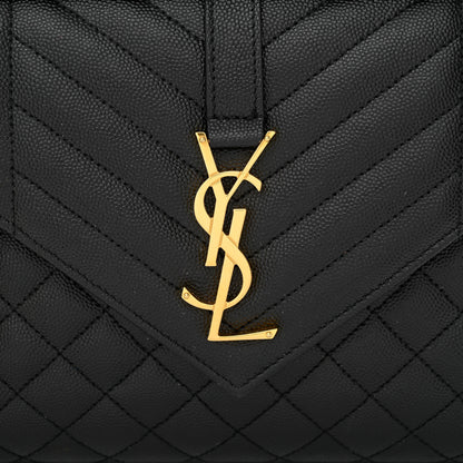 Saint Laurent Grain De Poudre Textured Mixed Matelasse Triquilt Medium Monogram Satchel Black 9 of 11