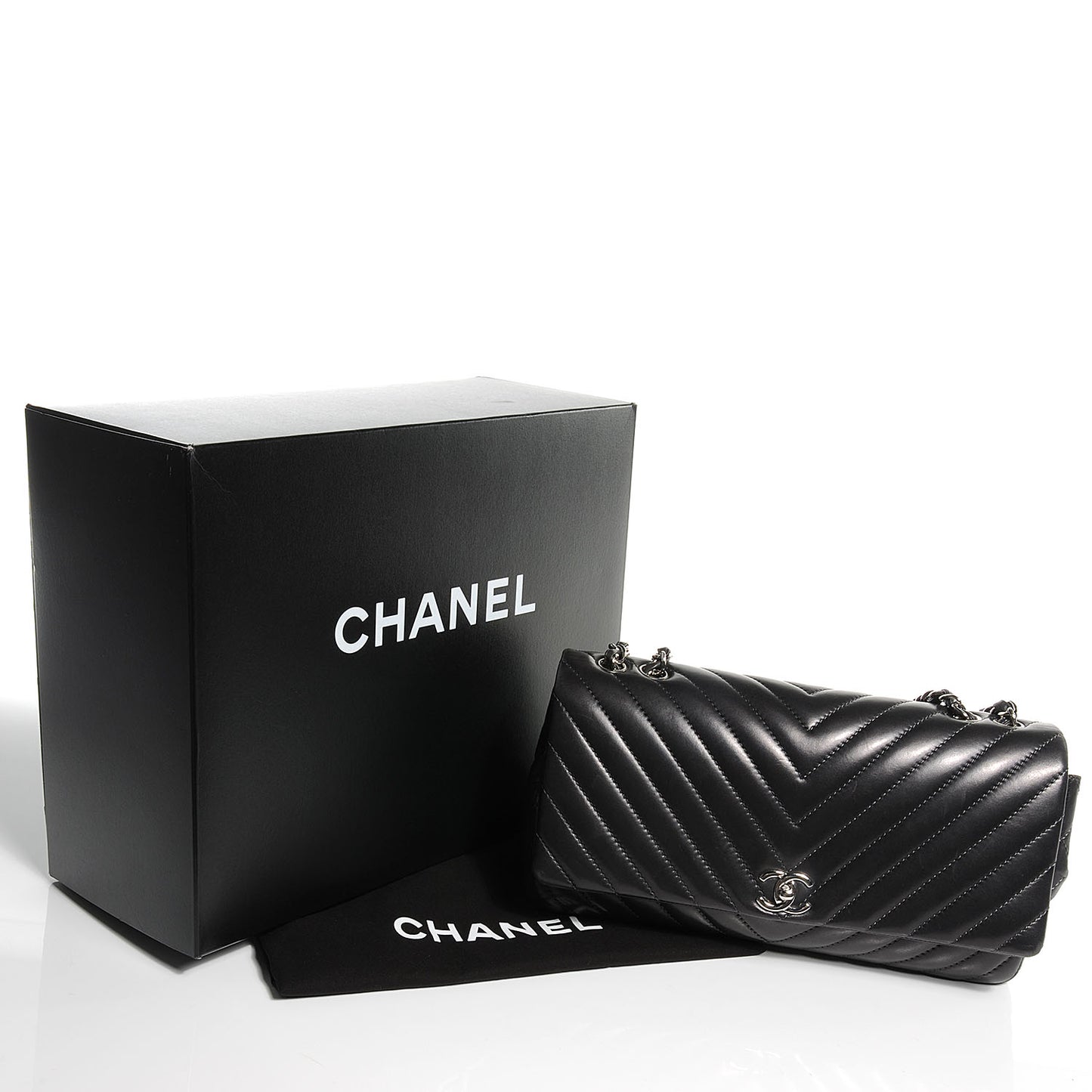 Lambskin Chevron Quilted Large Surpique Flap Dark Grey