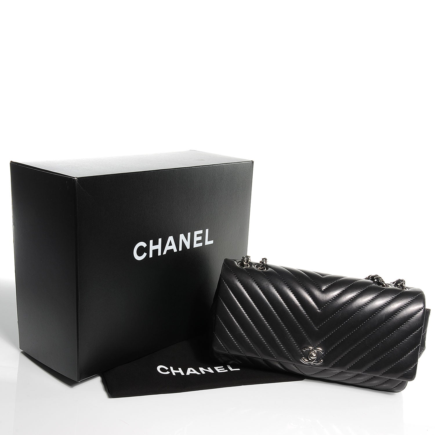 Chanel Lambskin Chevron Quilted Large Surpique Flap Dark Grey 5 of 8