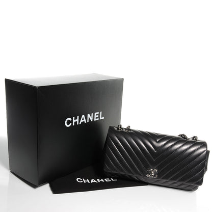 Chanel Lambskin Chevron Quilted Large Surpique Flap Dark Grey 5 of 8